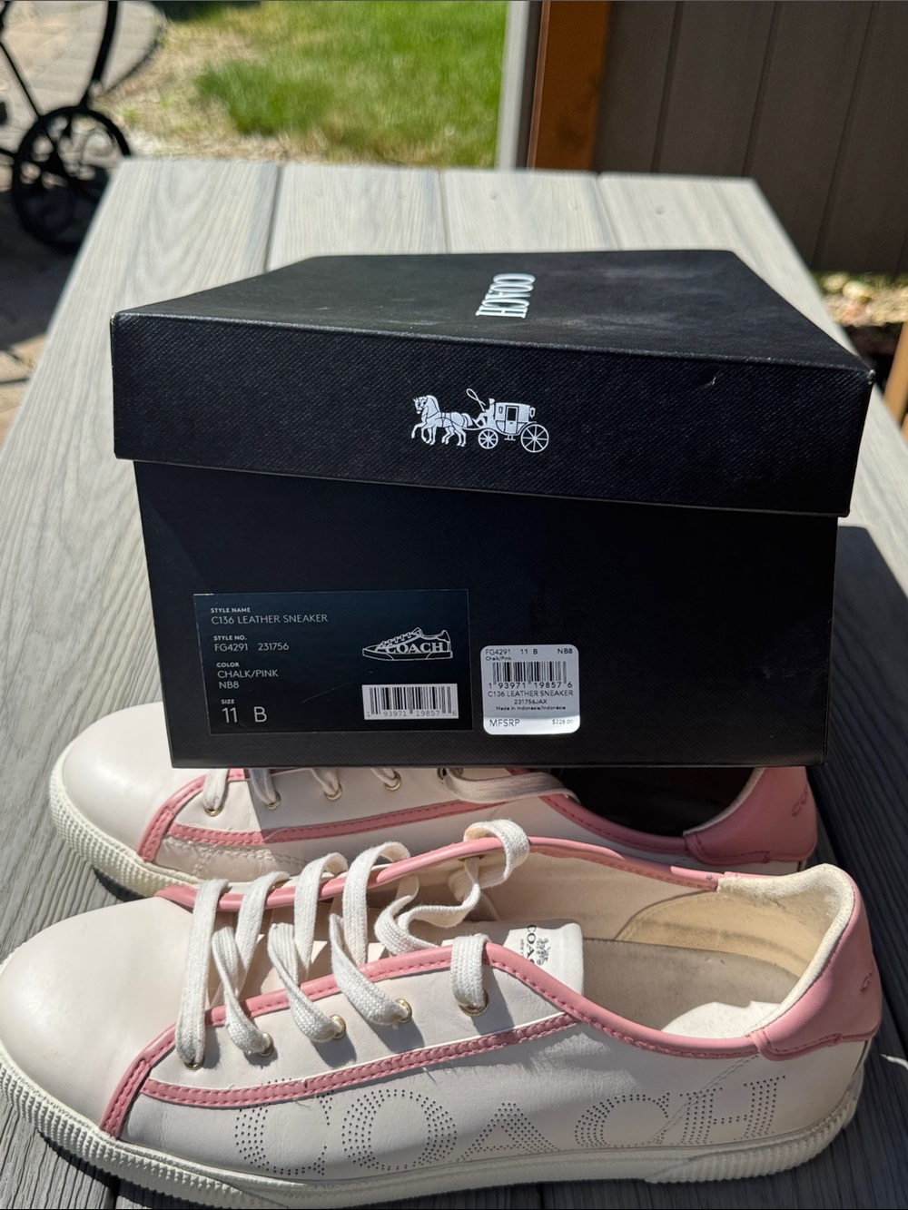 COACH C136 Leather Low-Top Sneakers Chalk Pink Size 11B with Logo EUC MSRP $228 - Picture 2 of 14